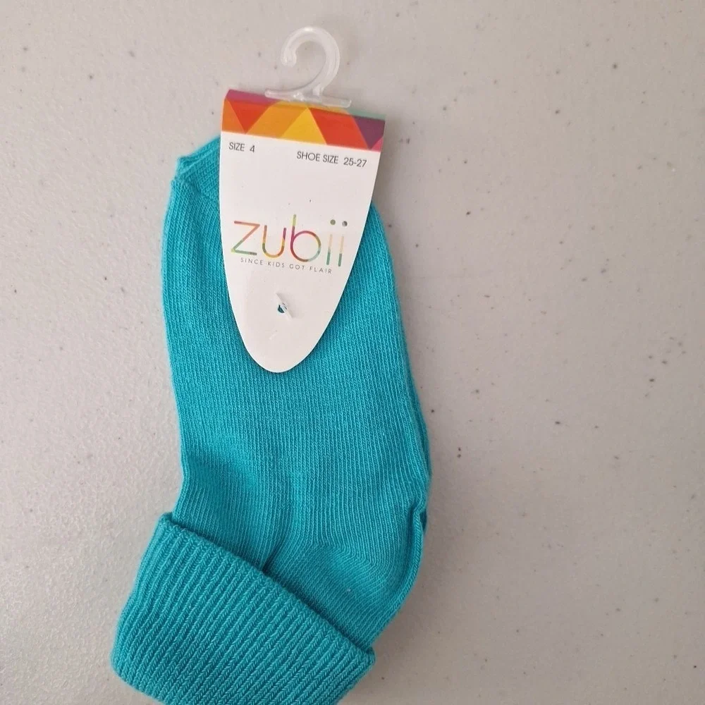 6-Pack ZUBII Kids Got Flair Youth Crew Socks Size 4 Teal Turquoise NWT
